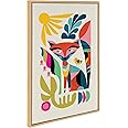 Kate and Laurel Sylvie Mid Century Modern Fox Framed Canvas Wall Art by Rachel Lee of My Dream Wall, 23x33 Natural. Colorful Abstract Animal Nursery Art for Wall