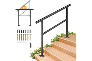SPACEEUP Hand Rails for Outdoor Steps,4 Step Handrail，45" x 34" Fits 0 to 4 Steps, Outdoor Stair Handrail Kit, Black Railings for Outdoor Steps for Porch Deck，Hand Rails for Seniors