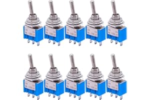 Taiss 10pcs SPDT Mini Toggle Switch 3-Pin 2 Position ON/ON Miniature Toggle Switches 6A 125V AC MTS-102