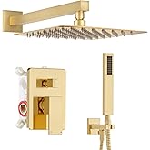 Alesco Shower System, Gold Shower Faucet Set with 10-Inch High-Pressure Rainfall Showerheads and Handheld Spray combo, Showerfixture Include Valve and Trim Kit, Brushed Gold