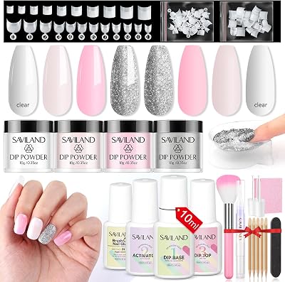 SAVILAND 22Pcs Dip Powder Nail Kit Starter 4 Colors Liquid Set French Manicure