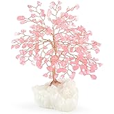 MASGEMES Gemstone Crystal Tree of Life,Natural Rose Quartz Clear Quartz Cluster Base,Healing Crystal Positive Energy Bonsai Feng Shui Money Tree Home Decor for Luck and Wealth 5.5"-6.3"