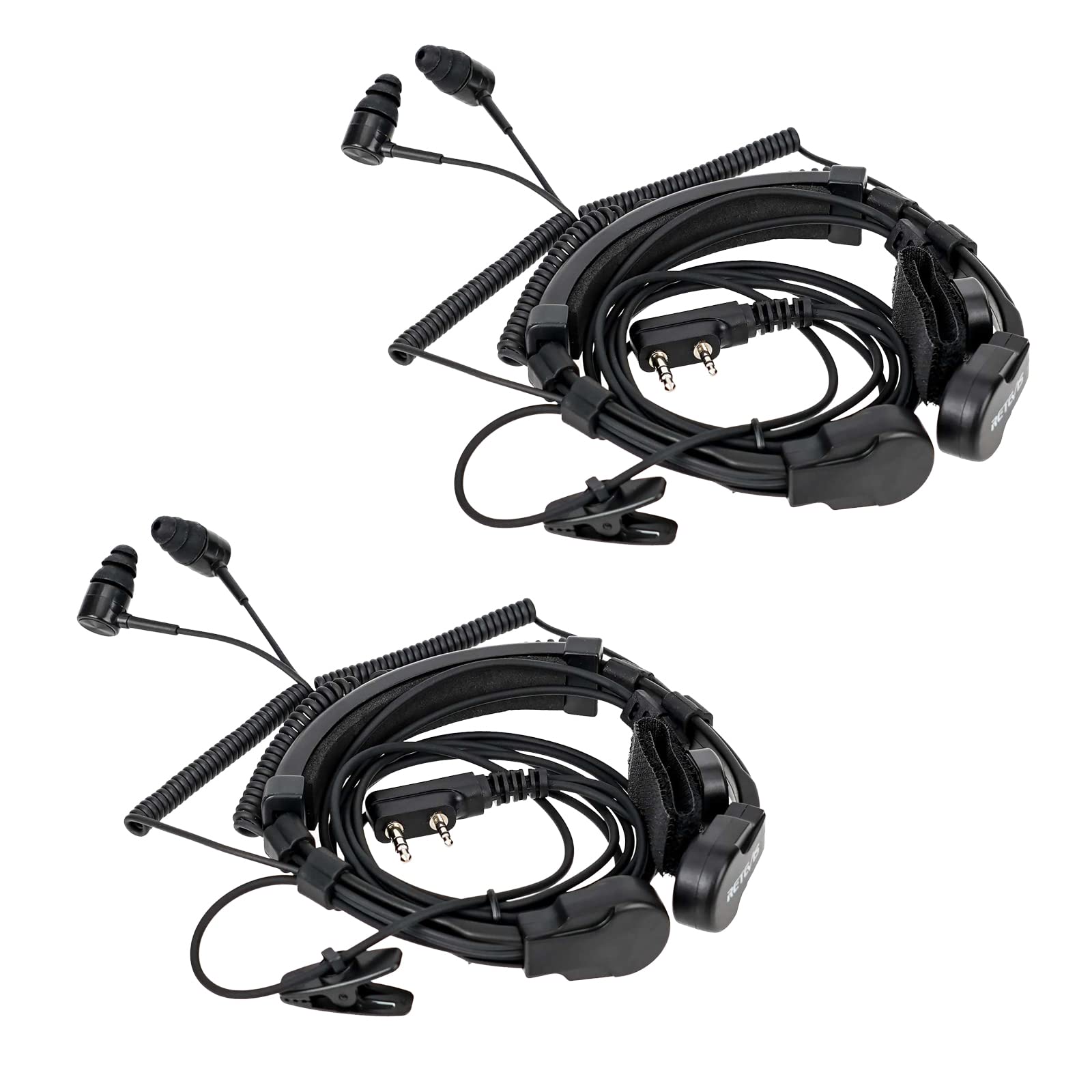 Retevis ETK007 Adjustable Throat Mic Walkie Talkie Earpiece, Compatible RT622 RT21 H-777 RT668 Walkie Talkies, 2 Way Radio Headset with Finger PTT and Two Earplugs for Cycling (2 Pcs)