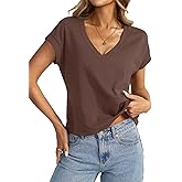 EasyGala Womens Cap Sleeve Crop Tops Cotton V Neck T Shirt Boxy Loose Fit Short Sleeves Tee Summer Fashion Clothes 2026