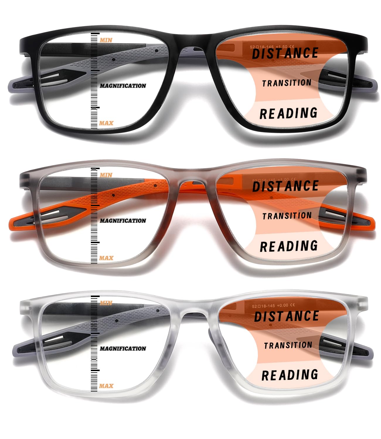 Photo 1 of ***ONLY 2 PAIR INCLUDED*1 PAIR MISSING***Hubeye Progressive Reading Glasses for Men and Women Ultralight Flexible Anti-Blue Light Readers?Matte Black+Clear+Matte orange?+2.75?***ONLY 2 PAIR INCLUDED*1 PAIR MISSING***