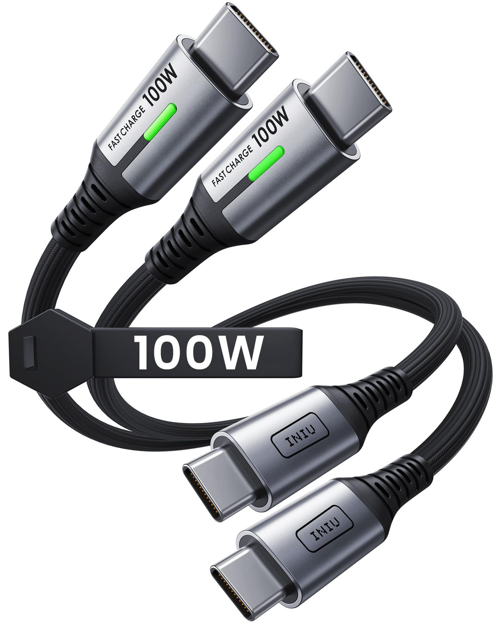 Photo 1 of INIU 100W Short USB C to USB C Cable, [1ft, 2-Pack] Type C Cord for iPhone 16 Pro Max 15 Plus, Samsung Galaxy S24 Ultra S21 S10e, MacBook, iPad and More