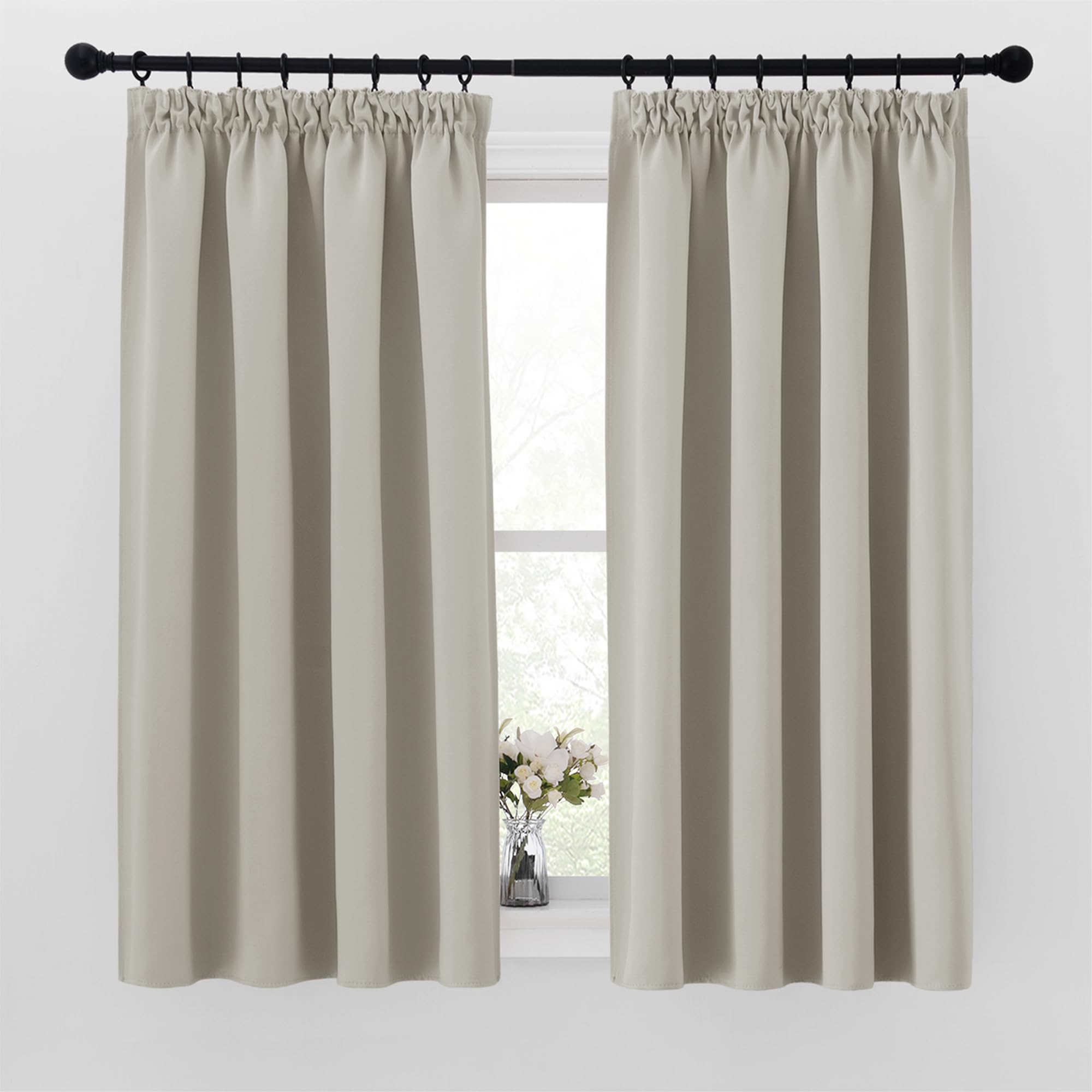 PONY DANCE Pencil Pleated Thermal Curtains for Bedroom - Blackout Curtains with Hooks 54 Inch Drop Short Drapes, W46 X L54, 2 Panels, Natural — image 1