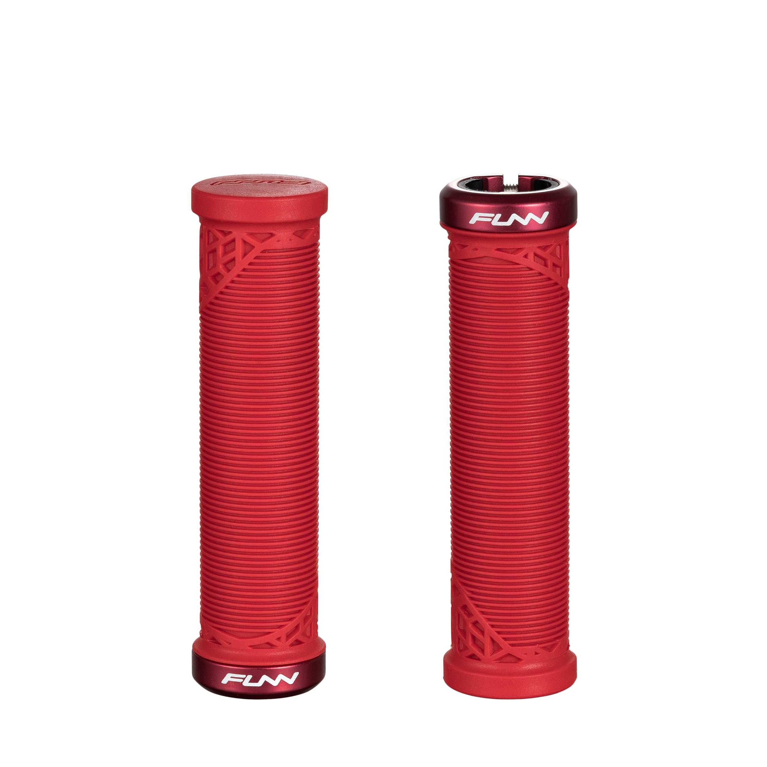 Funn Hilt JR Mountain Bike Handlebar Grips With Single Lock On Clamp, Bicycle Handlebar Locking Grips with 19 mm Inner Diameter, Short Bicycle Grips For Youth, Girls and Boys (Red)
