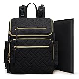 Omanmoli Diaper Bag Backpack Large Baby Travel Bag Diaper Essential Bag with 17 Diaper Bag Organizers,4 Insulated Pockets,Portable Changing Pad,Stroller Buckles,Black