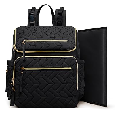 Omanmoli Diaper Bag Backpack Large Baby Travel Bag Diaper Essential Bag with 17 Diaper Bag Organizers,4 Insulated Pockets,Portable Changing Pad,Stroller Buckles,Black