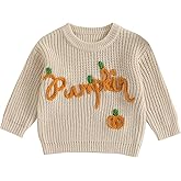 Toddler Baby Boy Girl Halloween Outfit Pumpkin Sweater Embroidery Knit Pullover Sweatshirt Fall Winter Clothes