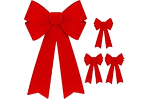 Heartome 4 PCS Christmas Tree Decorations, 12 ×18 Inches Large Red Velvet Bows for Christmas Tree, Plastic Christmas Bows, Outdoor Xmas Bows for Xmas Home Wreath Fence Railing Stairs Fireplace Decor