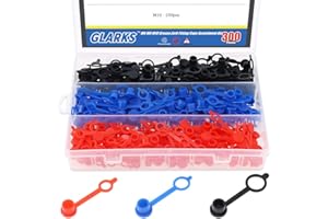 Glarks 300Pcs M6(Red) M8(Yellow) M10(Black) Grease Zerk Fitting Caps Assortment Kit Brake Bleeder Screw Caps Dust Cover With Keeper