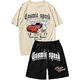 GORGLITTER Men's Shorts Set 2 Piece Outfits Graphic Tee and Drawstring Waist Track Shorts Set Streetwear