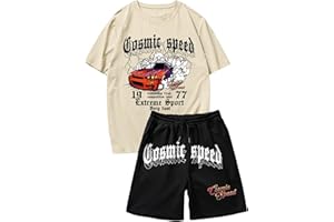 GORGLITTER Men's Shorts Set 2 Piece Outfits Graphic Tee and Drawstring Waist Track Shorts Set Streetwear