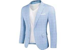 Hihawk Men's Linen Blazer, Two Button Slim Fit Casual Suit Jacket, Daily Lightweight Sport Coat