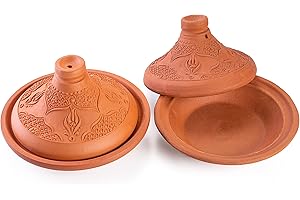 LUKSYOL Handmade Moroccan Tajin Set - Elevate Your Culinary Journey with Authentic Terracotta Clay Cooking Pots (2PCs, 8 x 4.7 in) for Moroccan, Indian, Mexican & Mediterranean Delights