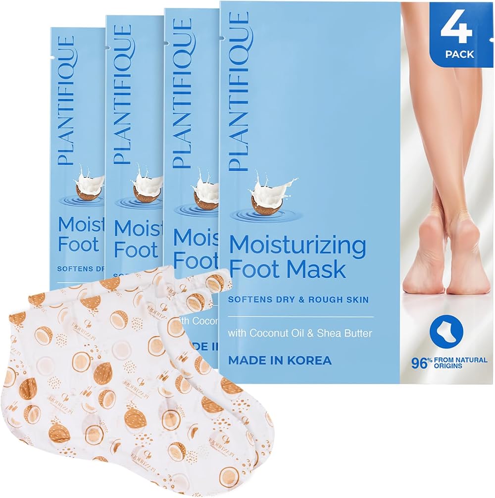 PLANTIFIQUE Hydrating Foot Mask Socks 4 Pairs Shea Butter Deep Moisturize Soft