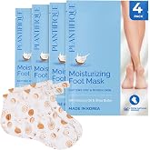 PLANTIFIQUE Korean Hydrating Foot Mask for Dry Cracked Feet, 4 Pairs &amp; Box | Moisturizing Socks for Baby Soft Feet - Softens Heels with Coconut Oil, Shea Butter &amp; Macadamia Seed Oil