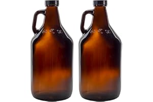 CORNUCOPIA BRANDS Cornucopia 64oz Amber Glass Growler Jugs/Half Gallon (2-Pack) w/Black Phenolic Lids, Great for Kombucha, Home Brew, Distilled Water, Cider & More