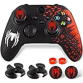PlayRealm Silicone Skin Cover Sticker x 1 & Extender Grips x 2 for Xbox Series/One Controller Spider Edition Red