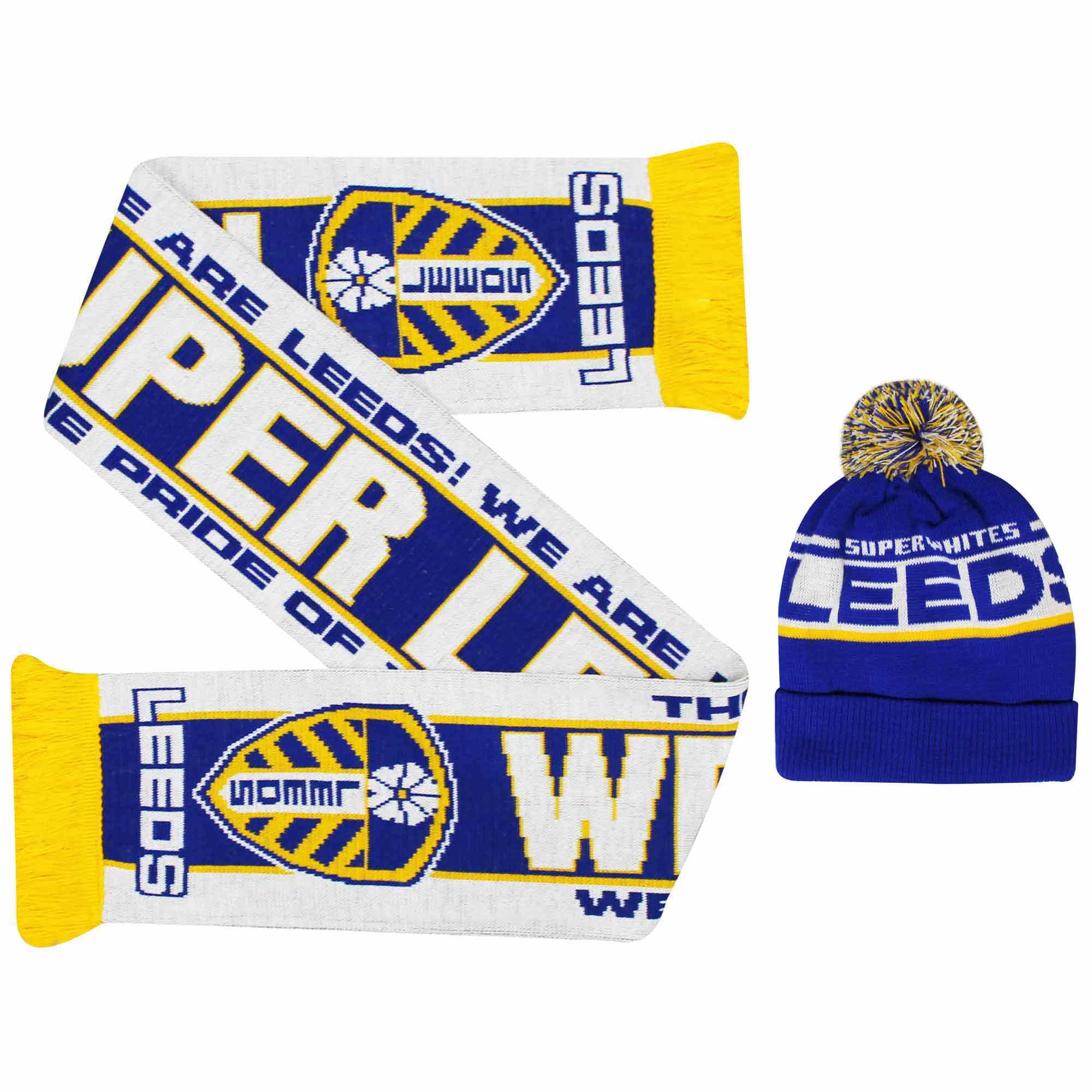 Leeds Utd Winter Warmers Ski Hat & Scarf Gift Set (100% Acrylic), Leeds Fans Match Day Gift Set, Leeds Utd Winter Ski Hat