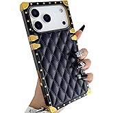 Changjia for iPhone 17 Pro Cute Case for Women, Girly Luxury Golden Decoration Corner Soft TPU Bumper Elegant Shockproof PU Leather Back Girls Protective Phone Cover for for iPhone 17 Pro 6.3", Black
