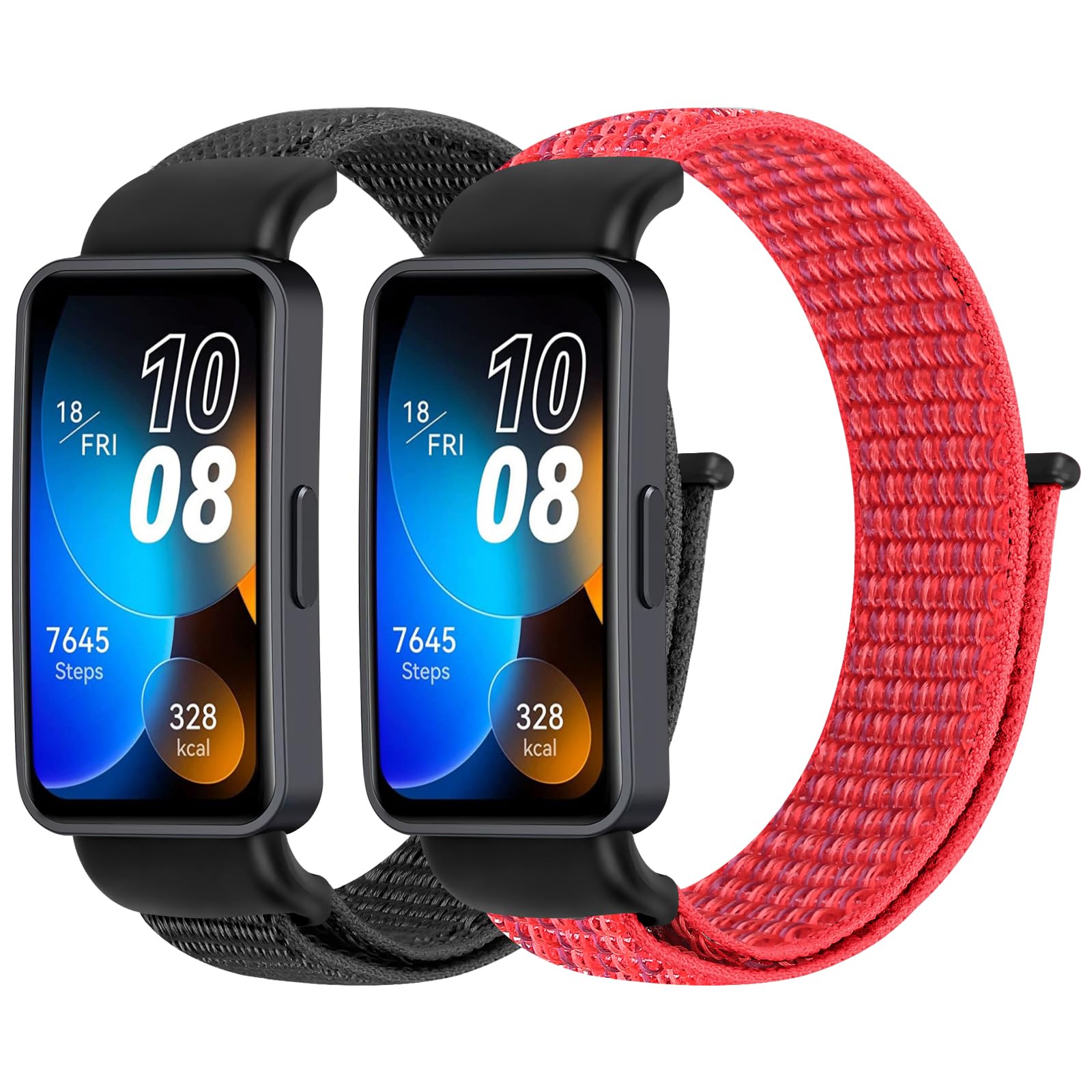 Tiptops Nylon Strap Compatible for Huawei Band 10/Huawei Band 9/Huawei Band 8 Women Men, 2 Pack Breathable Nylon Wristband Sport Solo Loop Replacement Straps for Huawei Band 8/9/10 (NFC)