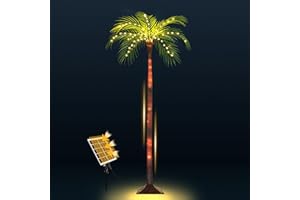 Solar Artificial Palm Tree with 110 LEDs，4.6FT Artificial Palm Tree with Light Up Plastic TreeTrunk Rechargeable with Remote 