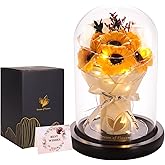 Valentines Day Gifts, Sunflower Gift for Mom-Preserved Artificial Rose Flower Gifts for Women Friends Sunflower Gifts for Her,Light Up Rose in Glass Dome-Thankgiving Birthday Valentine Anniversary