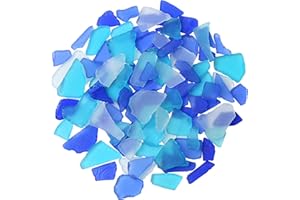 GIFTVEST Sea Glass for Crafts Tumbled Decor Bulk Seaglass Pieces Bulk 16OZ for Beach Wedding DIY Crafting Vase Filler Cobalt Blue Aqua Frosted White