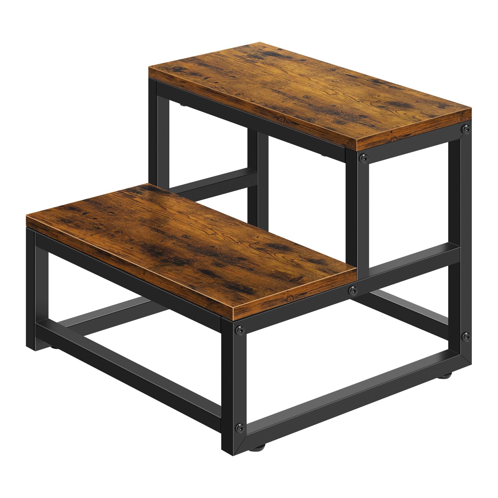 Photo 1 of Wood and Metal 2 Step Stool for Adults & Kids – Heavy Duty Rustic Step Stools, 500 Lbs Capacity Non-Slip Stepping Stool for High Beds, Kitchen, Bathroom, Closet, Durable Foot Stool for Home Use