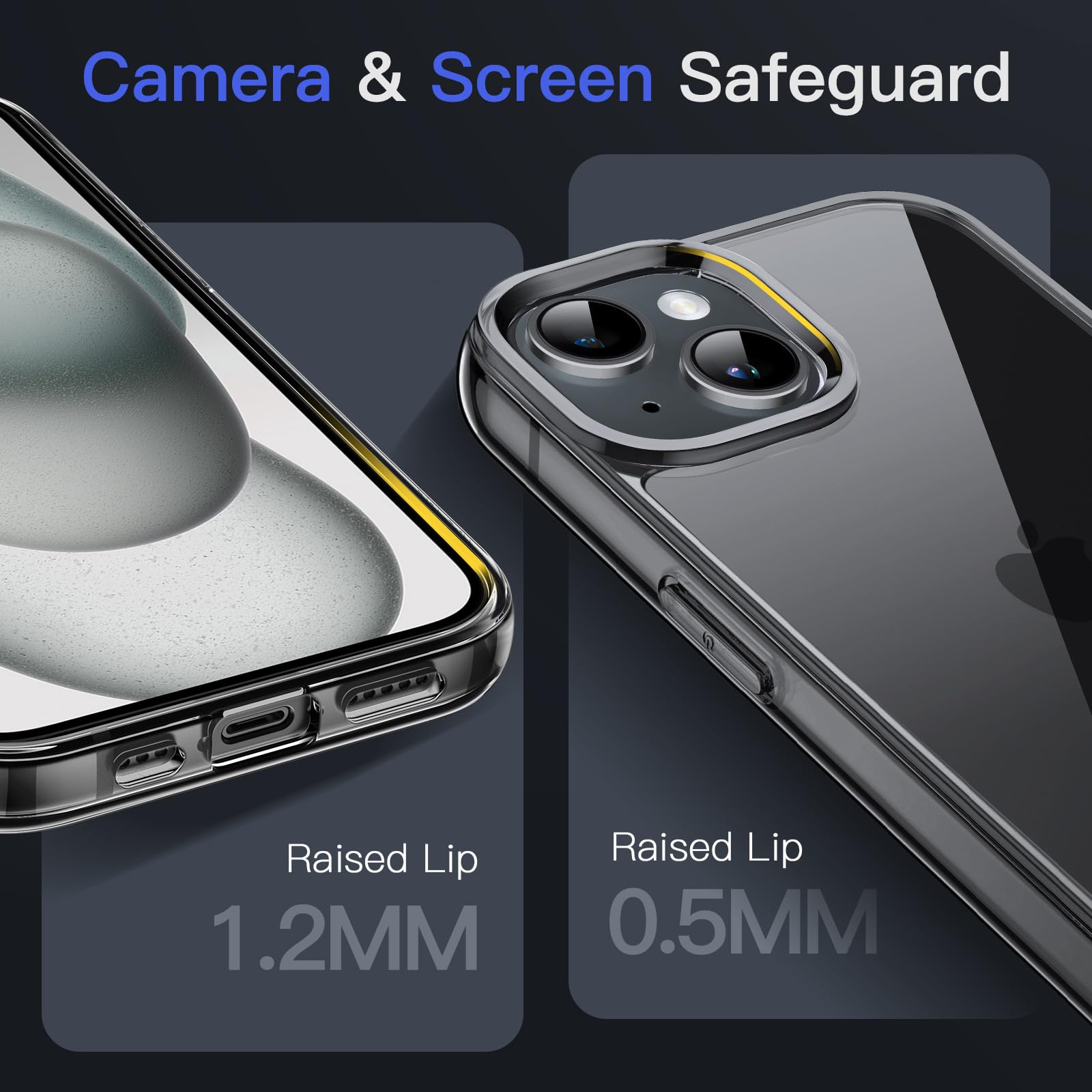 JEDirect iPhone 15 (6.1 Inch) Case, Non-Yellowing, Shock Absorbing, Bumper Cover, Anti-Scratch, Clear Back, Black