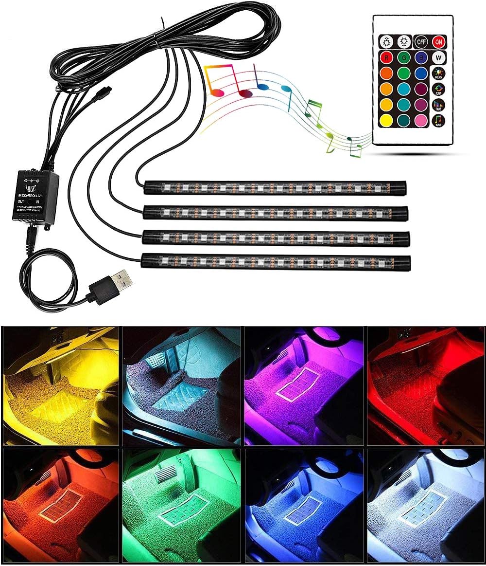 Interior Car LED Light Strip 4 in 1 Waterproof Light Bar RGB Lights USB Plug with Music Sound Interior Car LED Light Strip 4 in 1 Waterproof Light Bar RGB Lights USB Plug with Music Sound