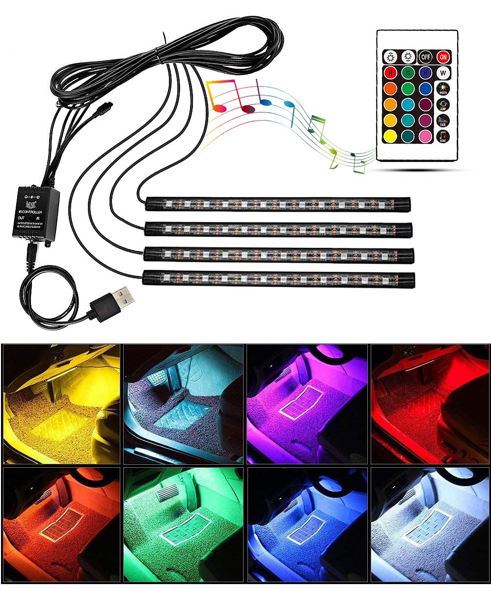 LETRADE Interior Car LED Light Strip Music Sound-activated and Remote Control 4 in1 Waterproof Light Bar RGB Car Atmosphere Lights