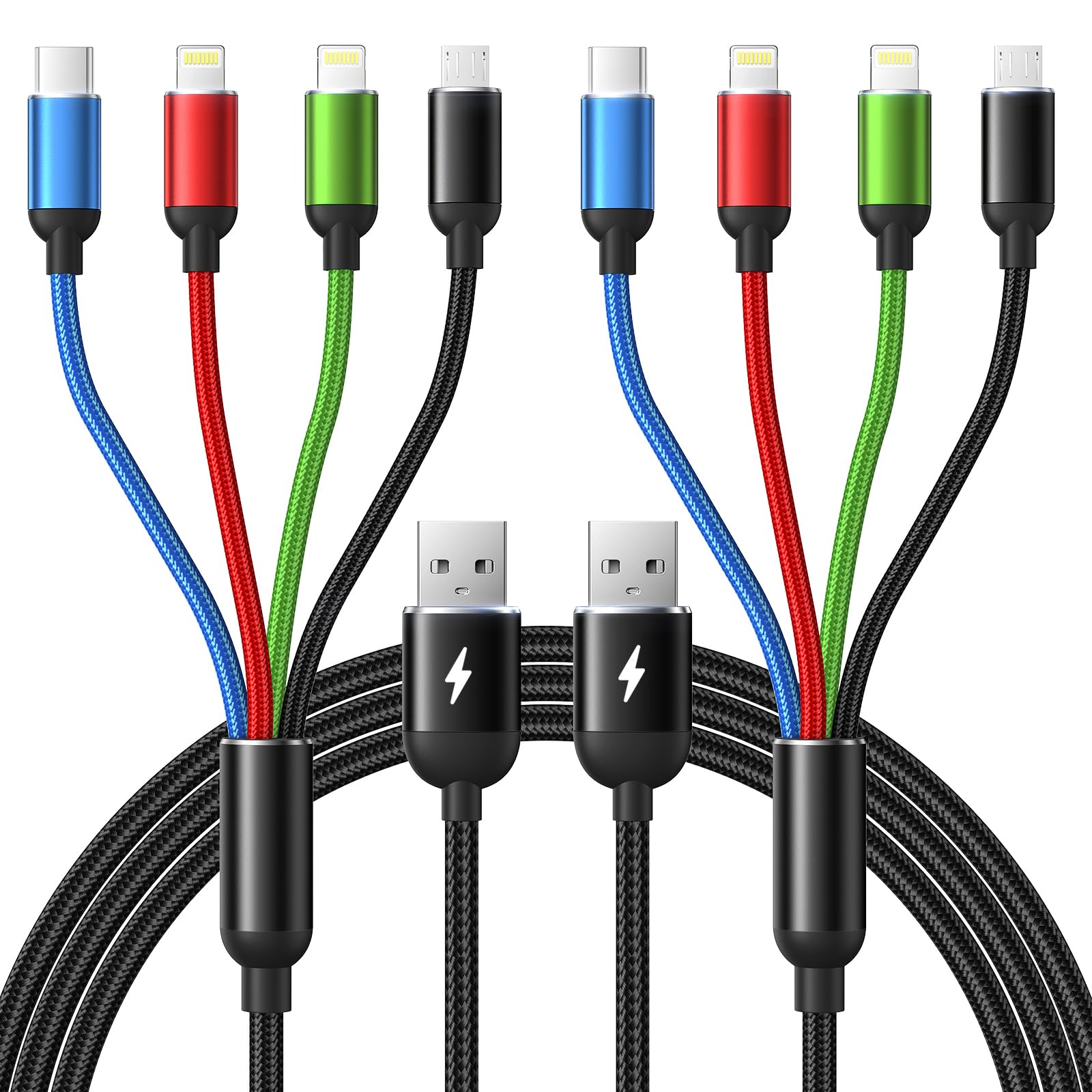 Multi Charging Cable, [2Pack 6Ft] 4 in 1 Fast Multi Charging Cord Nylon