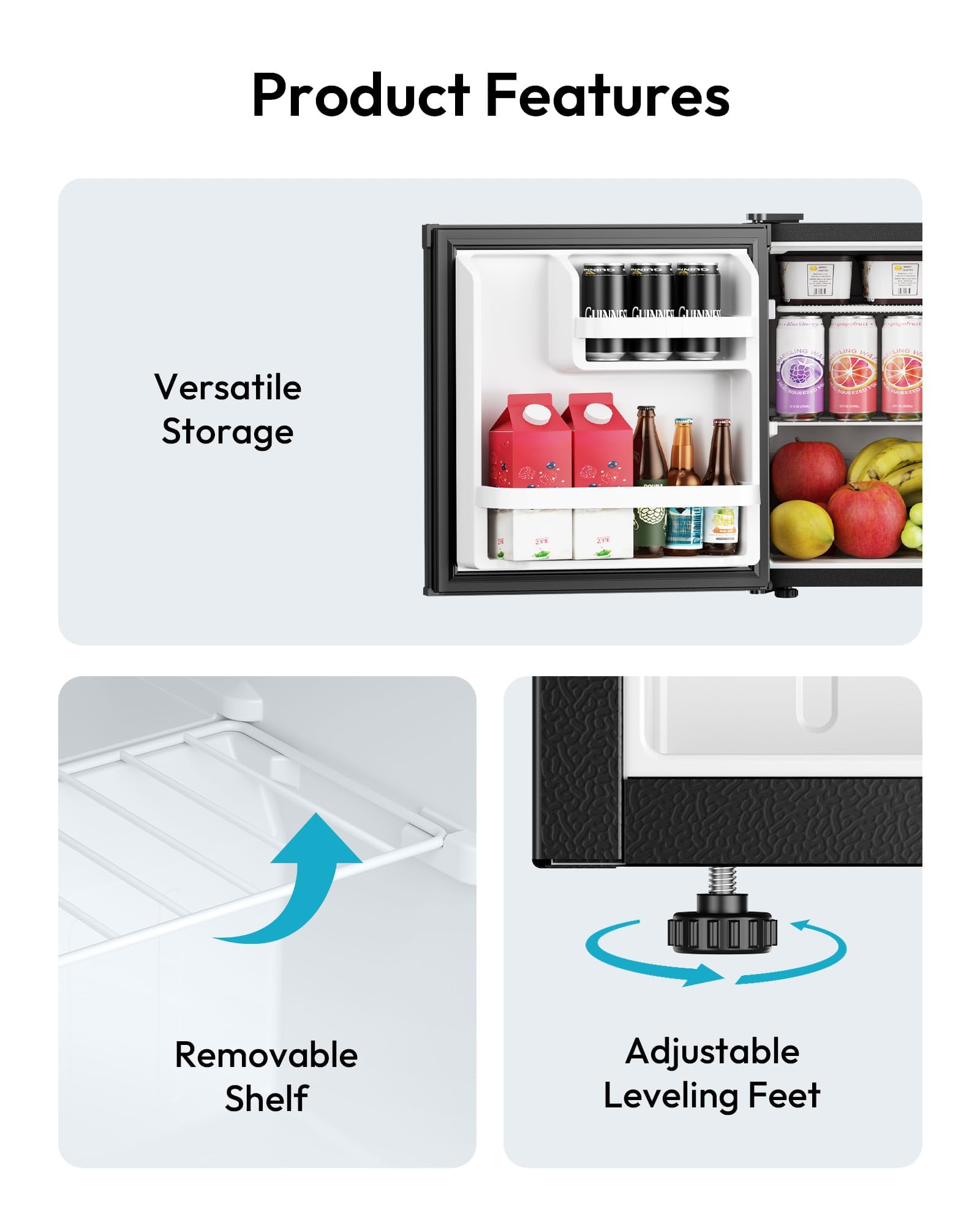 EUHOMY 1.7 Cu.Ft Mini Fridge with Freezer, Reversible Single Door Compact Refrigerator, Adjustable Thermostat, Energy Saving, Mini Fridge for Bedroom, Office, Dorm, Black