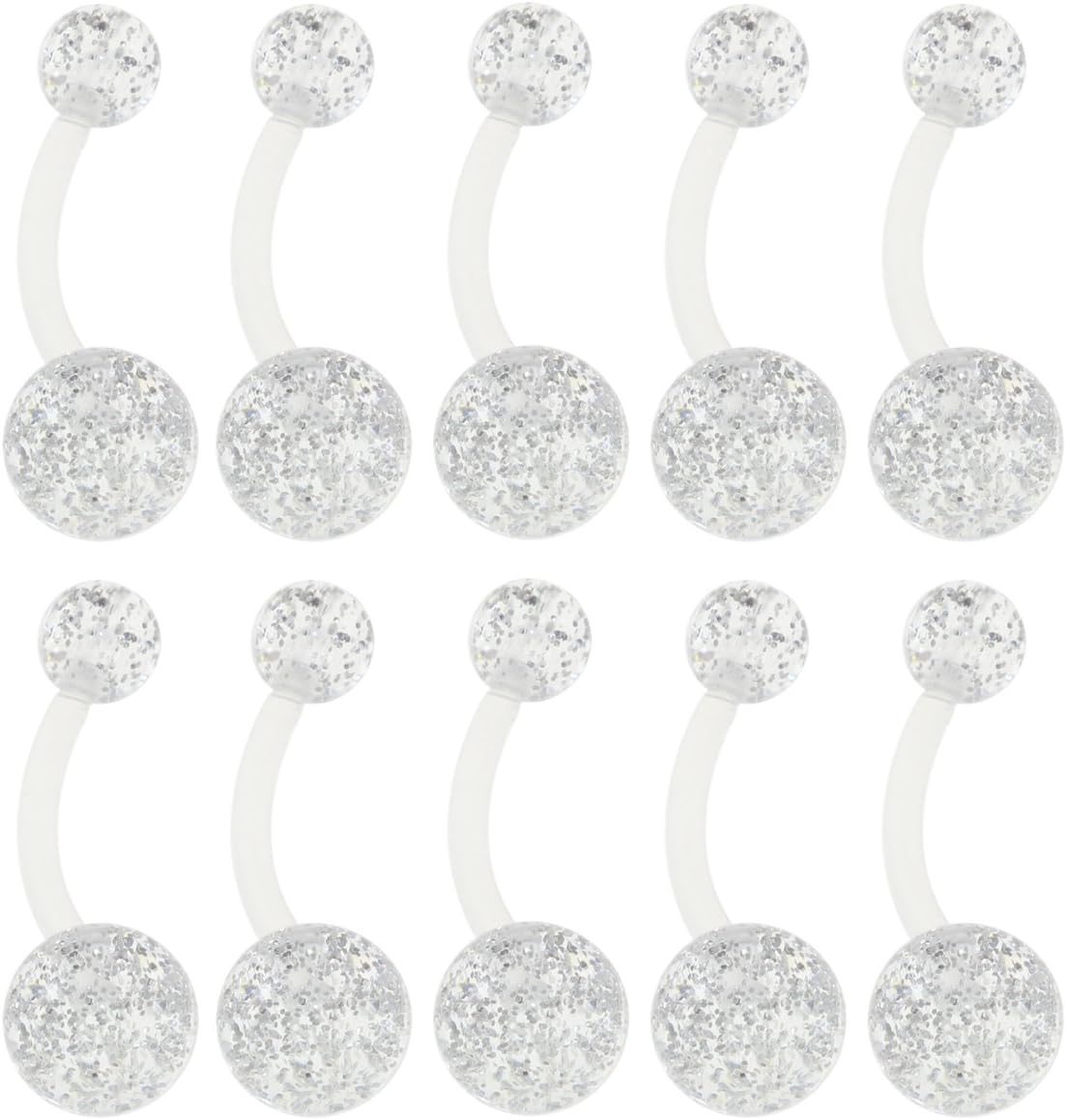 10pcs 14G Clear Glitter Bioplast Navel Retainer Barbell Belly Button Ring 5mm 8mm UV Acrylic Ball