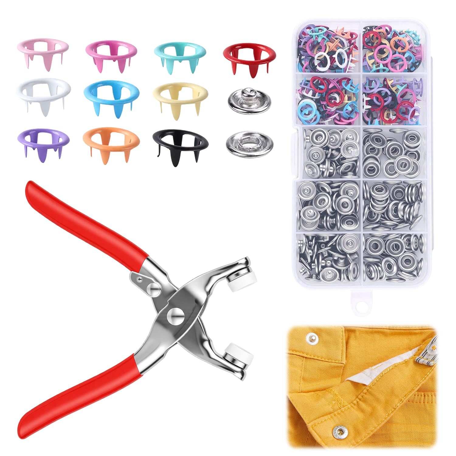 Photo 1 of 100 Sets Metal Snaps Buttons with Fastener Pliers Press Tool, 2026 New Sewing Kit with Metal Buttons for Clothing, for DIY Crafts Sewing Fabric Clothes Bag Jean