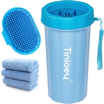 Tinioey Large Dog Paw Cleaner with Towels & Bath Brush