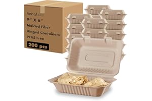 KARAT EARTH Clamshell Take Out Food Containers [9"x6", 200 ct ] Compostable To Go Containers, Natural Biodegradable Bagasse