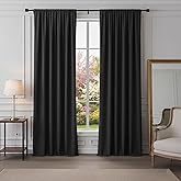 PONY DANCE Black Curtains 84 inches Long for Bedroom, Blackout Window Curtain Rod Pocket Thermal Insulated Room Darkening Drapes Energy Saving for Living Room, W 52 x L 84 inches, 2 Panels Set