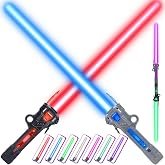 ANNDOFY Light Up Saber for Kids, Dual Light Sword RGB 7 Colors Changeable with 3 Modes FX Sound, Expandable LED Dual Swords Set for Galaxy War Fighter Warriors (2 Pack)