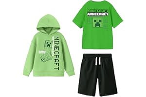 BIOWORLD Minecraft Perfect Outfit Youth Boy Hoodie, Short-Sleeve Tee, and Lounge Shorts 3-Piece Combo Set
