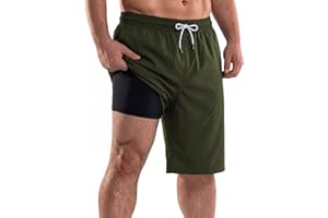 BRISIRA Mens Swim Trunks 11 Inch Inseam Long Quick Dry with Compression Liner Beach Shorts for Surf