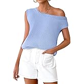 ZESICA Women's Summer Off The Shoulder Knit Tops 2026 Casual Short Sleeve Oversized Shirt