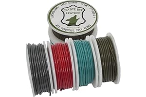 Coyote Bay® Genuine Leather Cord in 4 Glossy Colors, 44 Yards Total Length, 1.5mm and 2mm Thickness, for Jewelry Making, Crafts, Furniture, and Hobby Projects (1.5 mm)