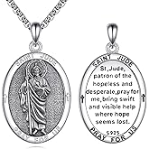 Patron Saint Necklace 925 Sterling Silver Round Protection Pendant Amulet Medal with 22+2 Inches Chain Jewelry Gift for Men and Women (with Gift Box)