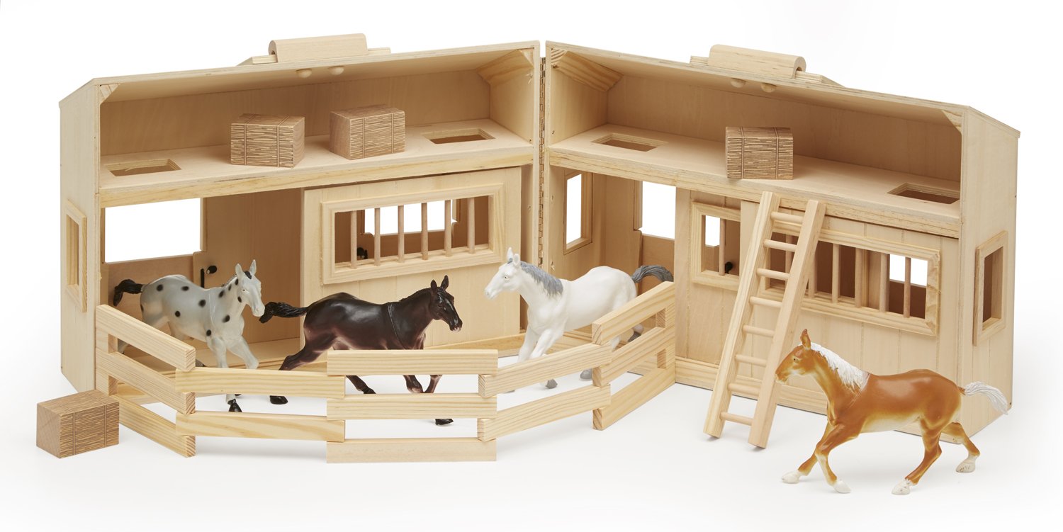 Melissa Doug Fold and Go Wooden Horse Stable Dollhouse With Handle and