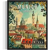 Munich Germany Art Print Poster, Europe City Skyline Artwork Painting Wall Art Vintage Painting for Bedroom Bathroom Living Room Decor 54 (Munich Germany, 8 x 10 inches, Unframed)